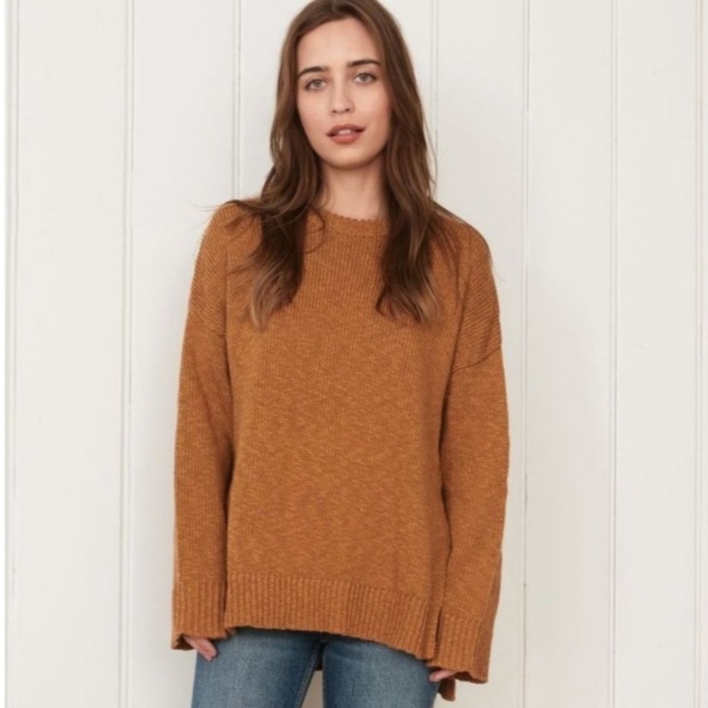Jenni Kayne Boyfriend Pullover Sweater Knit Drop Shoulder Amber Brown Size XL
